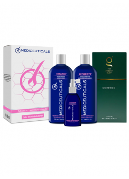 Mediceuticals + NORDSILK in verpakking – complete set voor voller, gezonder en langer haar